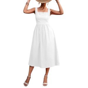 Lapentry White Square Neck Sleeveless Midi Dress Size XL